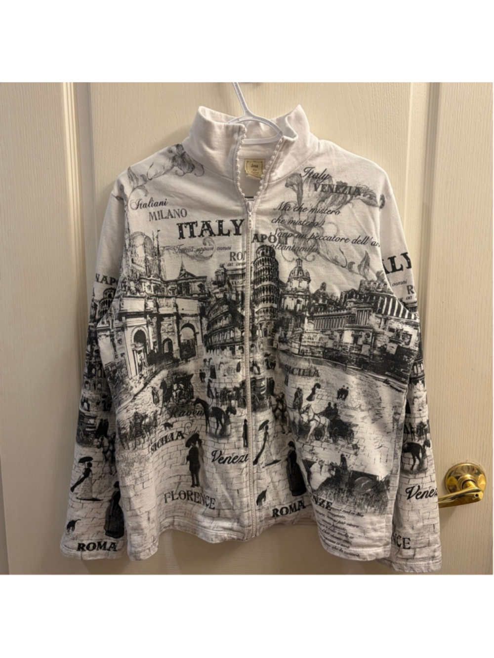 John Galliano Style Italian all over gazette print Zip-Up XL